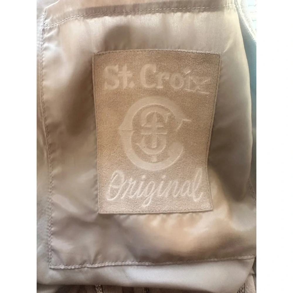 St. Croix Knits Vintage‎ Tan Faux Suede Striped Jacket Button Front Bomber Small